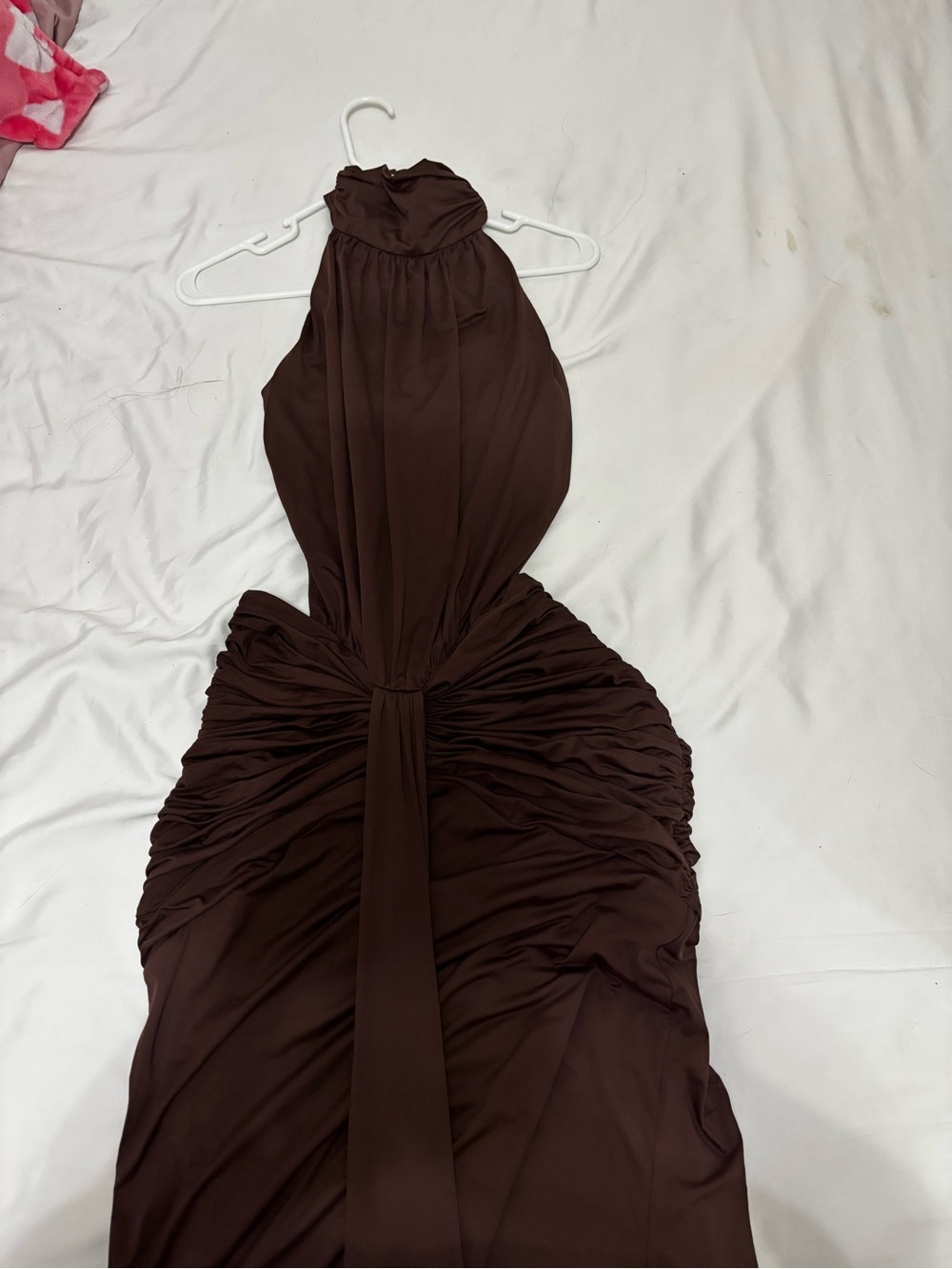 Backless Halter Evening Dress in Dark Brown